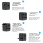 TOTUDESIGN 635DQ univerzalni potovalni adapter z USB-C / 2x USB-A priključki in izvlečnimi vtiči - 20W - črn
