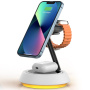 Wiwu W002 3v1 magnetno brezžično stojalo z osvetlitvijo ozadja za iPhone / Apple Watch / AirPods - 15W - belo