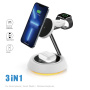 Wiwu W002 3v1 magnetno brezžično stojalo z osvetlitvijo ozadja za iPhone / Apple Watch / AirPods - 15W - belo