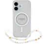 Guess IML Glitter Beads Strap Case z zanko in MagSafe za iPhone 16 - srebrn