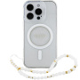 Guess IML Glitter Beads Strap Case z zanko in MagSafe za iPhone 16 Pro Max - srebrn