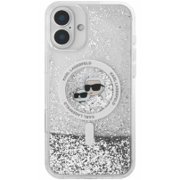 Karl Lagerfeld Liquid Glitter Karl and Choupette Heads Cover z MagSafe za iPhone 16 - srebrn