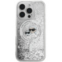 Karl Lagerfeld Liquid Glitter Karl and Choupette Heads Cover z MagSafe za iPhone 16 Pro - srebrn