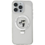 Karl Lagerfeld Ringstand Karl and Choupette Flip Cover in MagSafe za iPhone 16 Pro - prozoren