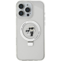 Karl Lagerfeld Ringstand Karl and Choupette Flip Cover in MagSafe za iPhone 16 Pro - prozoren