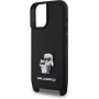 Karl Lagerfeld Saffiano Crossbody Metal Karl and Choupette etui z nastavljivim paščkom za iPhone 16 Plus - črn