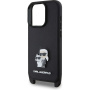 Karl Lagerfeld Saffiano Crossbody Metal Karl and Choupette etui z nastavljivim paščkom za iPhone 16 Pro - črn
