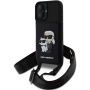 Karl Lagerfeld Ovitek Saffiano Crossbody Karl in Choupette z nastavljivim paščkom za iPhone 16 - črn