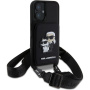 Karl Lagerfeld Ovitek Saffiano Crossbody Karl in Choupette z nastavljivim paščkom za iPhone 16 - črn
