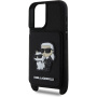 Karl Lagerfeld Ovitek Saffiano Crossbody Karl in Choupette z nastavljivim paščkom za iPhone 16 - črn