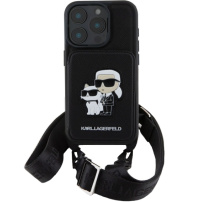 Karl Lagerfeld Ovitek Saffiano Crossbody Karl and Choupette z nastavljivim paščkom za iPhone 16 Pro Max - črn