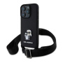 Karl Lagerfeld Saffiano Crossbody Metal Karl and Choupette etui z nastavljivim paščkom za iPhone 16 Pro Max - črn