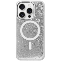 Ovitek z lebdečimi bleščicami in MagSafe za iPhone 16 Pro - srebrna