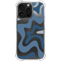 Ovitek z abstraktnim valovitim vzorcem in ojačanimi vogali za iPhone 16 Pro - modra
