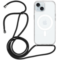 Prozoren ovitek z vrvico in MagSafe za iPhone 15 Plus - črn