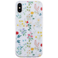 Bleščeč prozoren ovitek za iPhone XS Max - cvetoči travnik