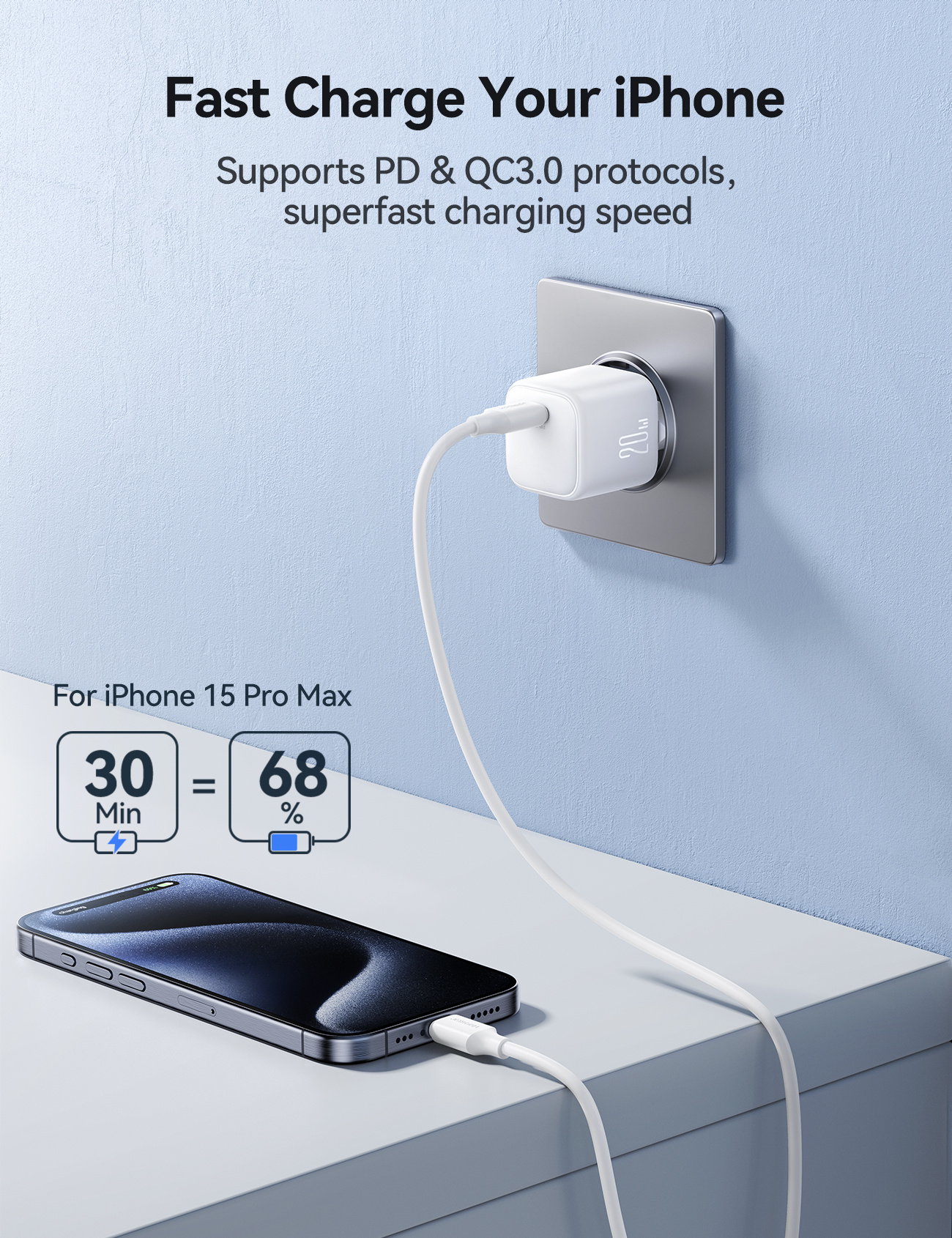 JOYROOM JR-TCG08 hitri polnilni adapter s priključkom USB-C - 20W - bel