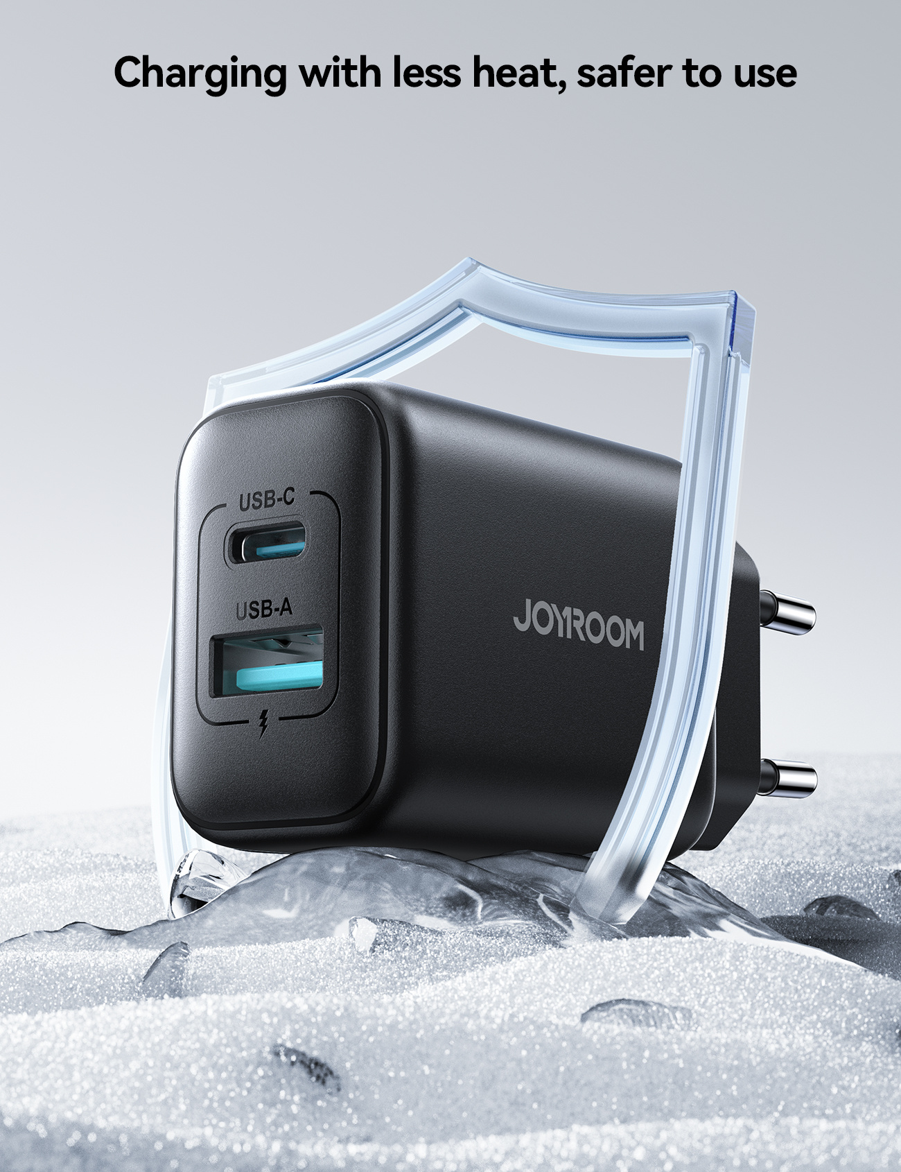 JOYROOM JR-TCF13 hitri polnilni adapter z USB-C / USB-A priključki - 25W - črn