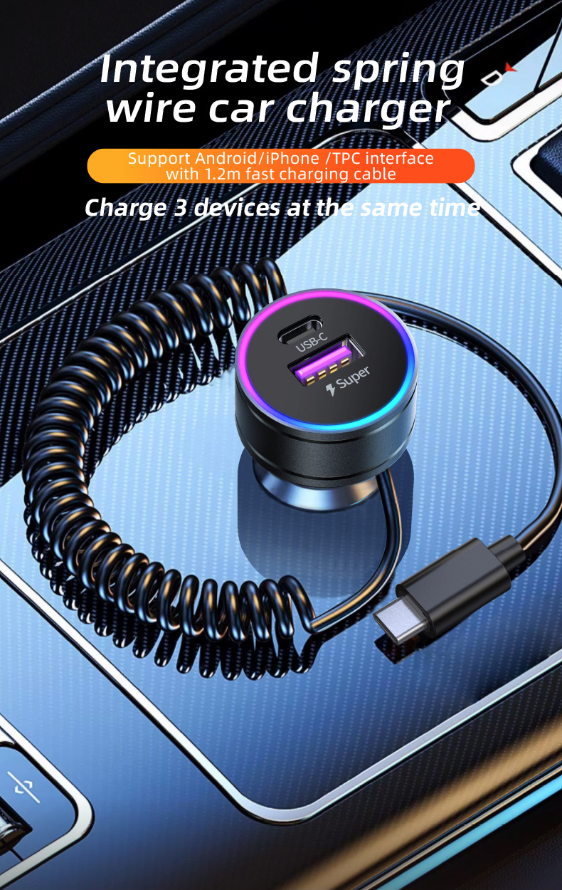 K16A komplet avto polnilnika z USB-C / USB-A priključki in USB-C kabla - 30W - 1,2 m - črna