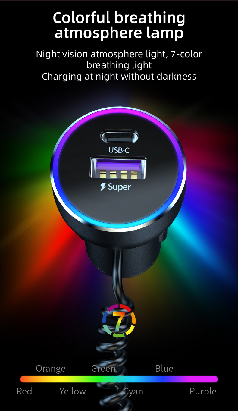 K16A komplet avto polnilnika z USB-C / USB-A priključki in USB-C kabla - 30W - 1,2 m - črna
