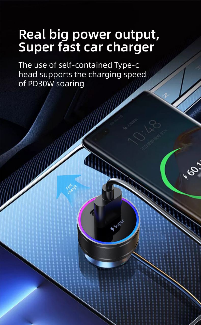 K16A komplet avto polnilnika z USB-C / USB-A priključki in USB-C kabla - 30W - 1,2 m - črna