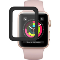 Kaljeno 3D steklo s kovinskim okvirjem za Apple Watch 38 mm - črno
