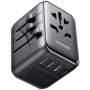 JOYROOM JR-TCW01 univerzalni potovalni adapter z USB-C / 3x USB-A priključki in izvlečnimi vtiči - 17W - črn