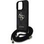 Guess 4G Metal Logo Crossbody Case z vrvico za iPhone 16 Pro - siv
