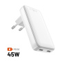 FIXED Slim GaN polnilni adapter z 2x USB-C priključkoma - 45W - bel