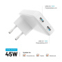 FIXED Slim GaN polnilni adapter z 2x USB-C priključkoma - 45W - bel