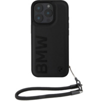 BMW Etui Leather Signature and Strap za iPhone 16 Pro Max - črn