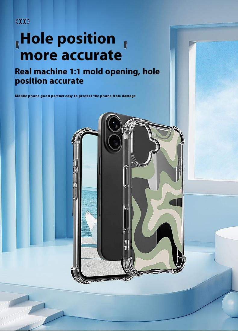 Ovitek z abstraktnim vzorcem valov in ojačanimi vogali za iPhone 16 Plus - zelen