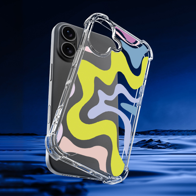 Ovitek z abstraktnim vzorcem valov in ojačanimi vogali za iPhone 16 Plus - zelen