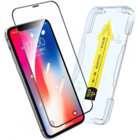Enkay Quick Stick kaljeno steklo z okvirjem za enostavno pričvrstitev za iPhone XR/11 - črna