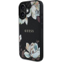 Guess Ovitek Grained Magnolia Flower Pattern in MagSafe za iPhone 16 - črn