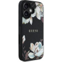Guess Ovitek Grained Magnolia Flower Pattern in MagSafe za iPhone 16 - črn
