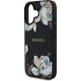 Guess Ovitek Grained Magnolia Flower Pattern in MagSafe za iPhone 16 - črn