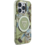 Guess Ovitek IML Glitter Magnolia and Triangle Logo z MagSafe za iPhone 16 Pro - zelen
