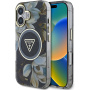 Guess Ovitek IML Glitter Magnolia and Triangle Logo z MagSafe za iPhone 16 - črn