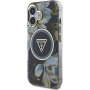 Guess Ovitek IML Glitter Magnolia and Triangle Logo z MagSafe za iPhone 16 - črn