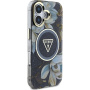 Guess Ovitek IML Glitter Magnolia and Triangle Logo z MagSafe za iPhone 16 - črn