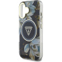 Guess Ovitek IML Glitter Magnolia and Triangle Logo z MagSafe za iPhone 16 - črn