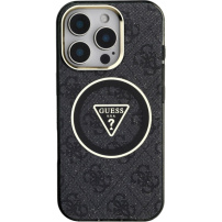 Guess IML 4G Glitter and Triangle Logo etui z MagSafe za iPhone 16 Pro Max - siv