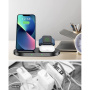 Swissten 2v1 brezžični podstavek za iPhone / AirPods s prostorom za polnilec za Apple Watch - 15W - črn