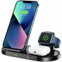 Swissten 2v1 brezžični podstavek za iPhone / AirPods s prostorom za polnilec za Apple Watch - 15W - črn