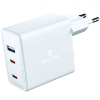 Swissten GaN polnilni adapter z vrati 2x USB-C / USB-A - 70W - bel