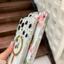 Svetleč prozoren ovitek z vzorcem rož in MagSafe za iPhone 15 Pro - roza