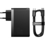 Baseus GaN5 Pro komplet za hitro polnjenje adapterja z 2x USB-C / USB-A priključki in USB-C na USB-C kabel - 140W - 1 m - črn
