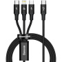 Baseus Rapid 3v1 univerzalni polnilni in podatkovni kabel - USB-C na USB-C / Lightning / micro USB - 1,5 m - črn