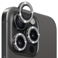 NORTHJO kaljeno steklo z kamenčki za zaščito leč zadnje kamere za iPhone 15 Pro / 15 Pro Max - črno